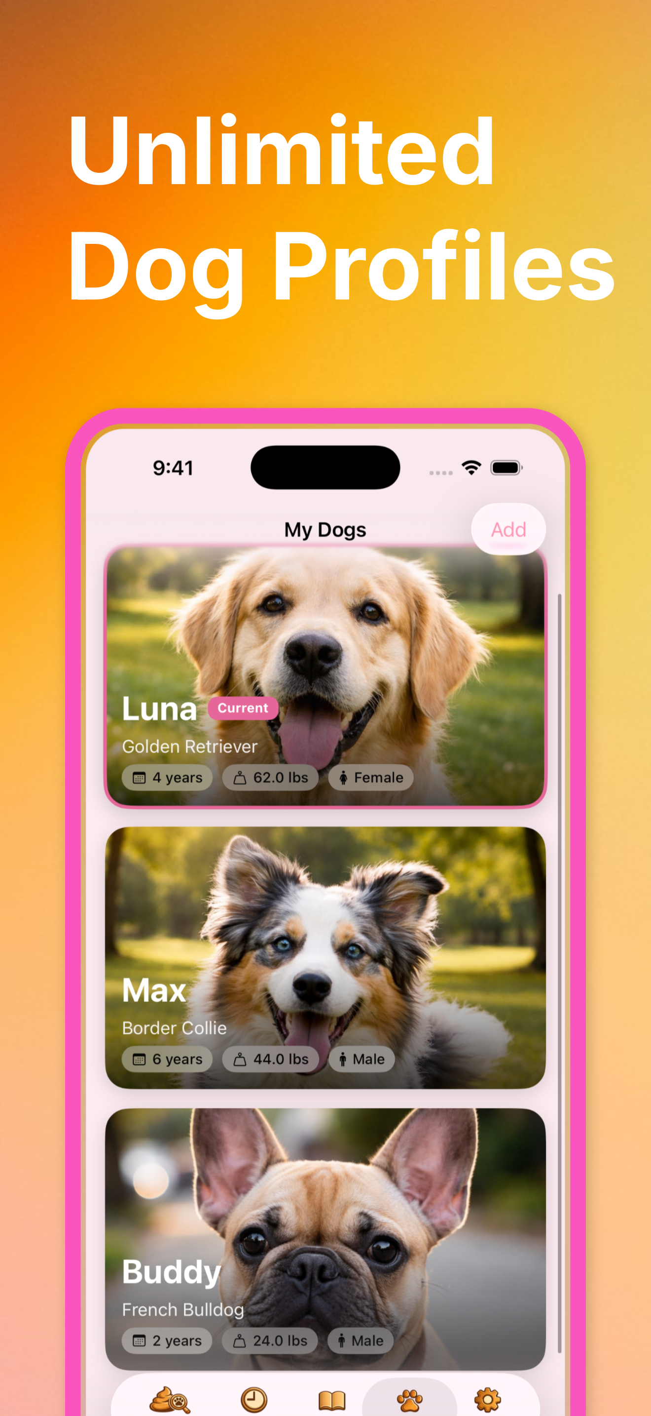 Unlimited Dog Profiles — Luna, Max and Buddy