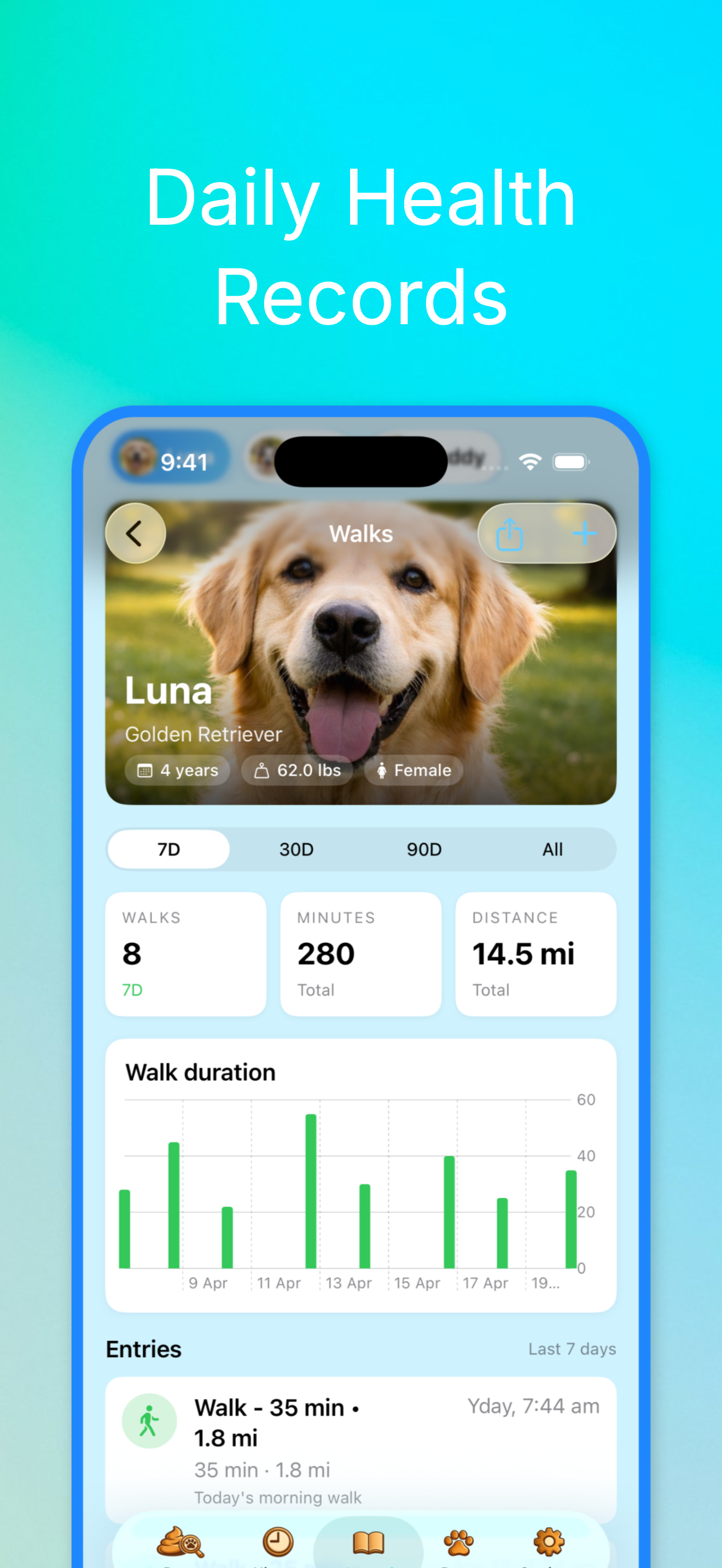 Daily Health Records — walk stats and duration charts